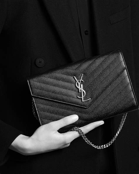 ysl medium monogram matelassé leather wallet-on-chain|Saint Laurent Medium Monogram Matelassé Leather Wallet.